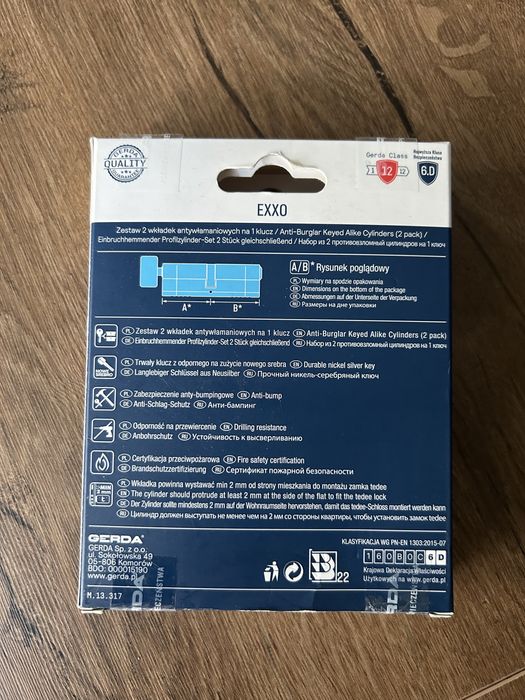 Zestaw wkładek do zamka EXXO G50 x 30 + Z35 x 55 Gerda