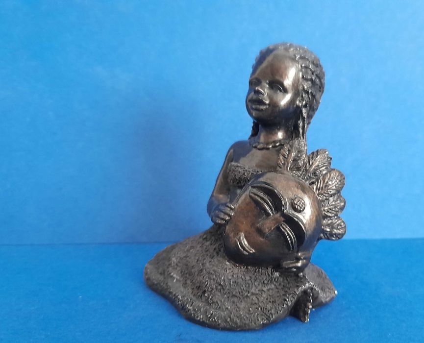 Retro Vintage Mała Rzeźba Afrykańska Figura z Maską. Afryka