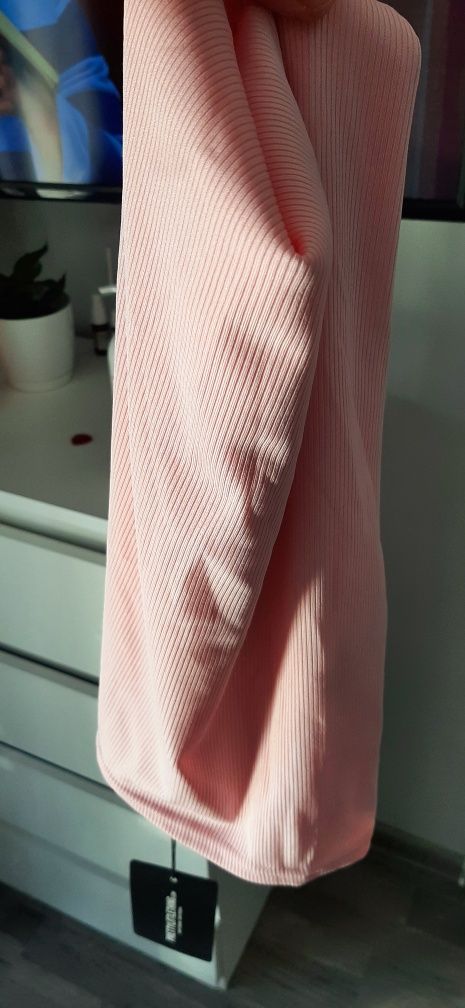 Sukienka pudrowy róż prążek Pretty Little Thing r 34 ,XS , na lato