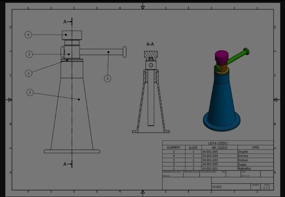 Projekty PKM Mechanika Podnośnik Solidworks Solid edge