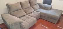 Sofá veludo cinzento c/chaise