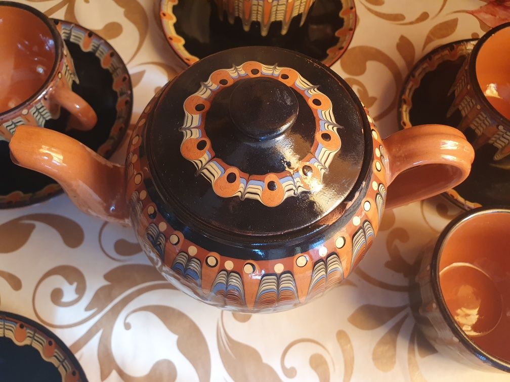 Serwis kawowy Zastawa porcelana bułgarska zestaw kamionkowy glina PRL