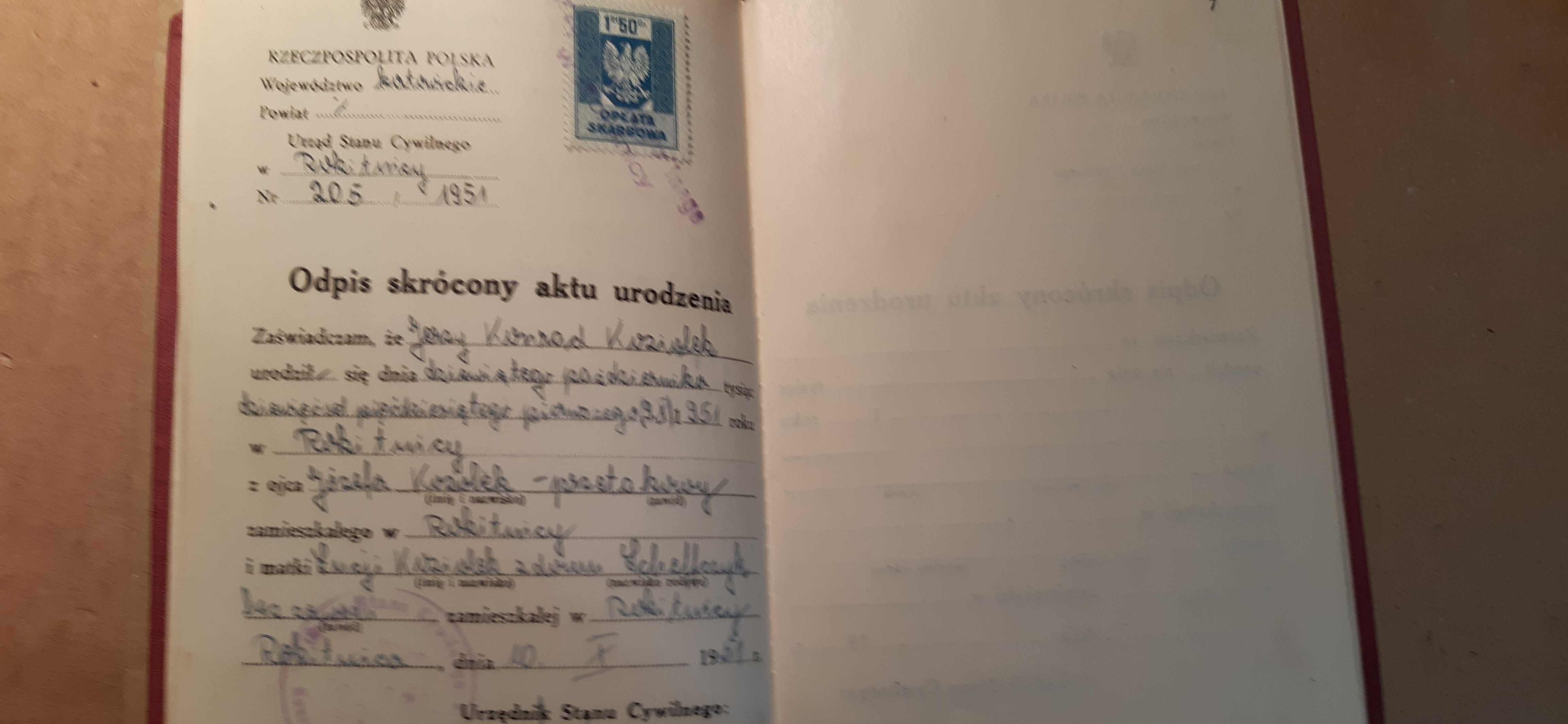 stara książeczka stanu cywilnego prl lata 50