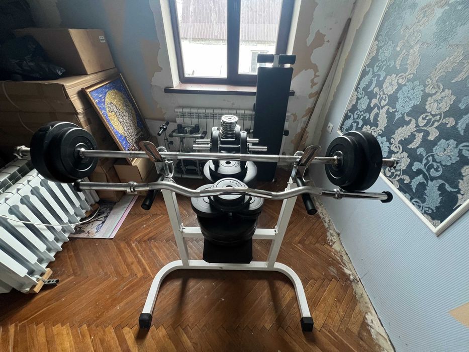 Мини спортзал /Штанга/Гантели/137,5 кг блинов/Скамья /Magic Leg