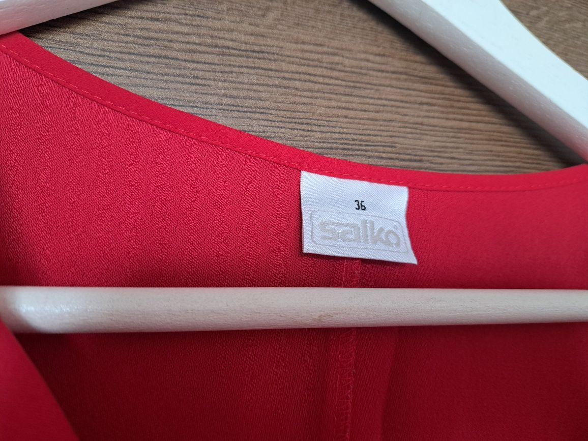 Sukienka czerwona elegancka, długi rękaw, Salko rozm. 36 38 40