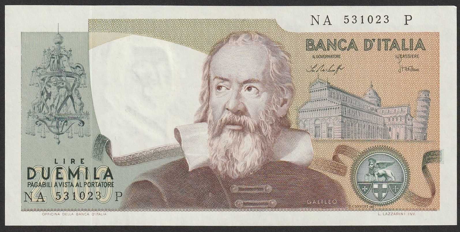 Włochy 2000 lir  1976 - Galileusz - stan bankowy UNC -