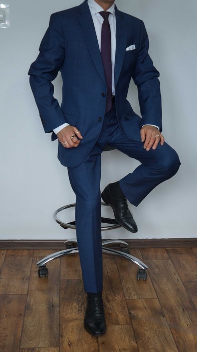 Garnitur Carnet Como Wełna Rozmiar 52 Kolor Granatowy Krata