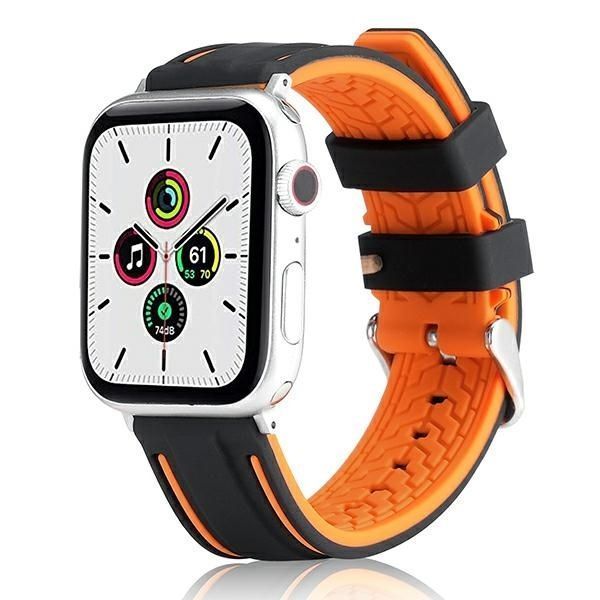 Pasek do Smartwatcha Apple Watch Solid Silicone - Pomarańczowo-Czarny