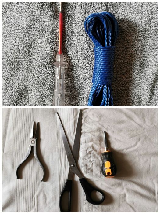 Ножницы, отвёртка, плоские, флюс для пайки, пробник, веревка