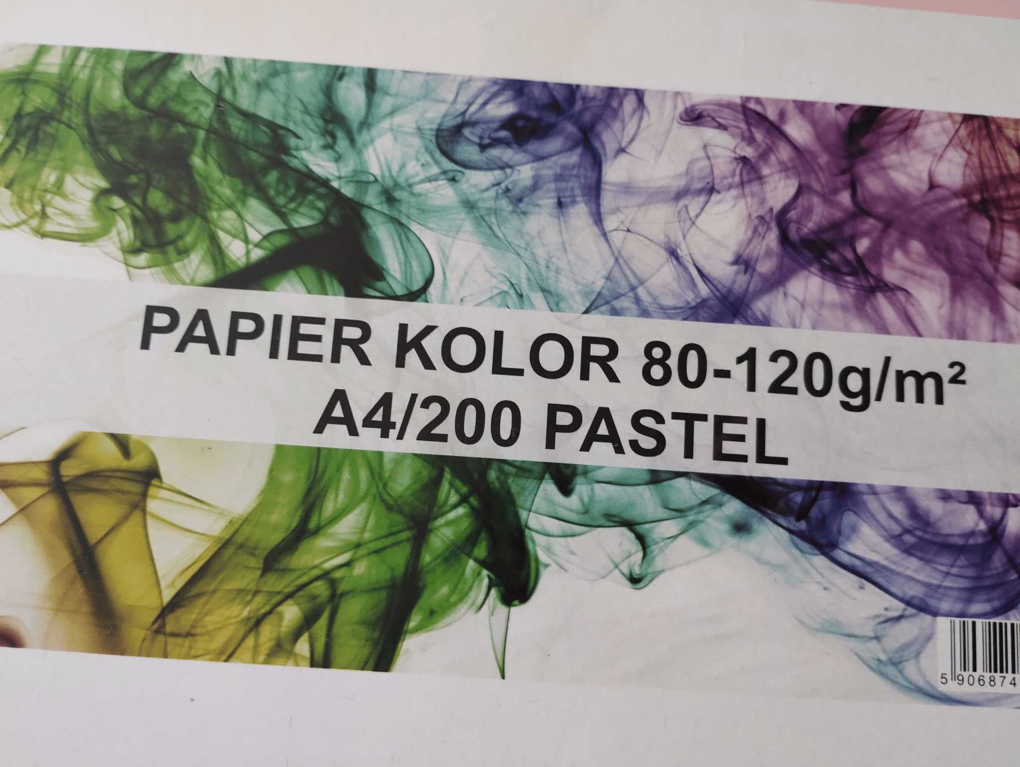 Papier xero kolor 80-120 g/m2, A4, 200 arkuszy, pastel. Nowy.