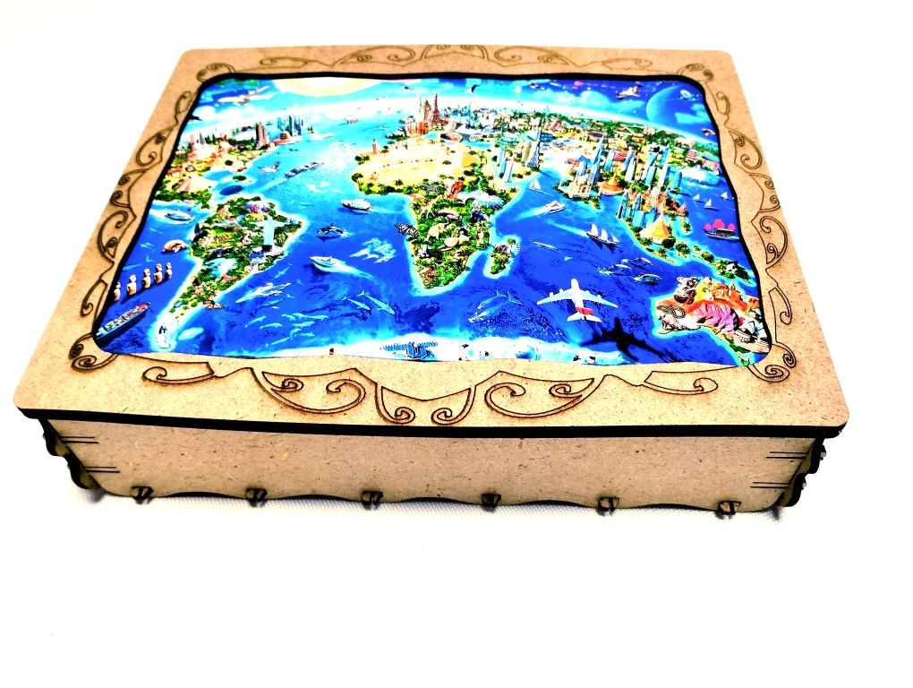 Пазлы Карта Мира, деревянные объёмные детали, подарочная коробка