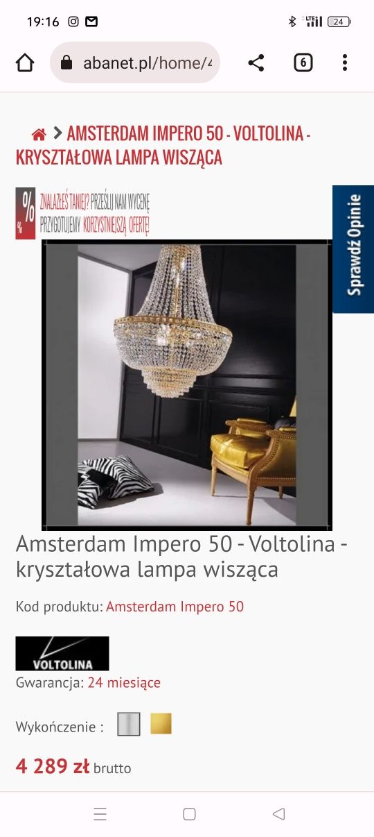 Kryształowa lampa, żyrandol wiszący Amsterdam Impero 50