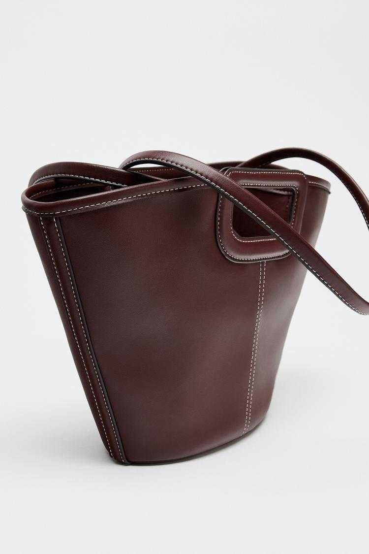 Torebka ZARA bordowa 6254/510 mała TORBA SHOPPER Z PRZESZYCIAMI wow