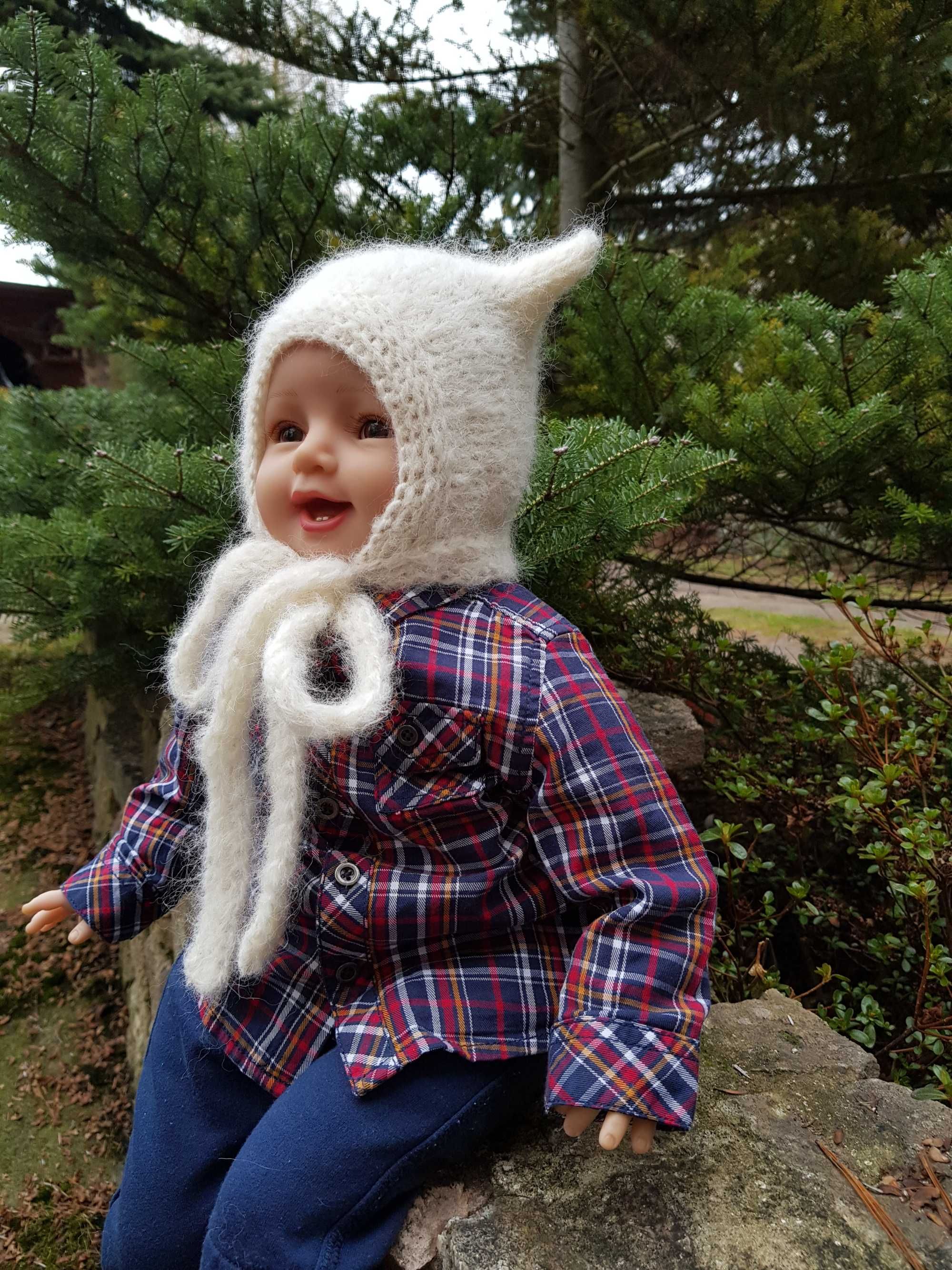 Czapka kotek Kitty  biała 42/44  wełna