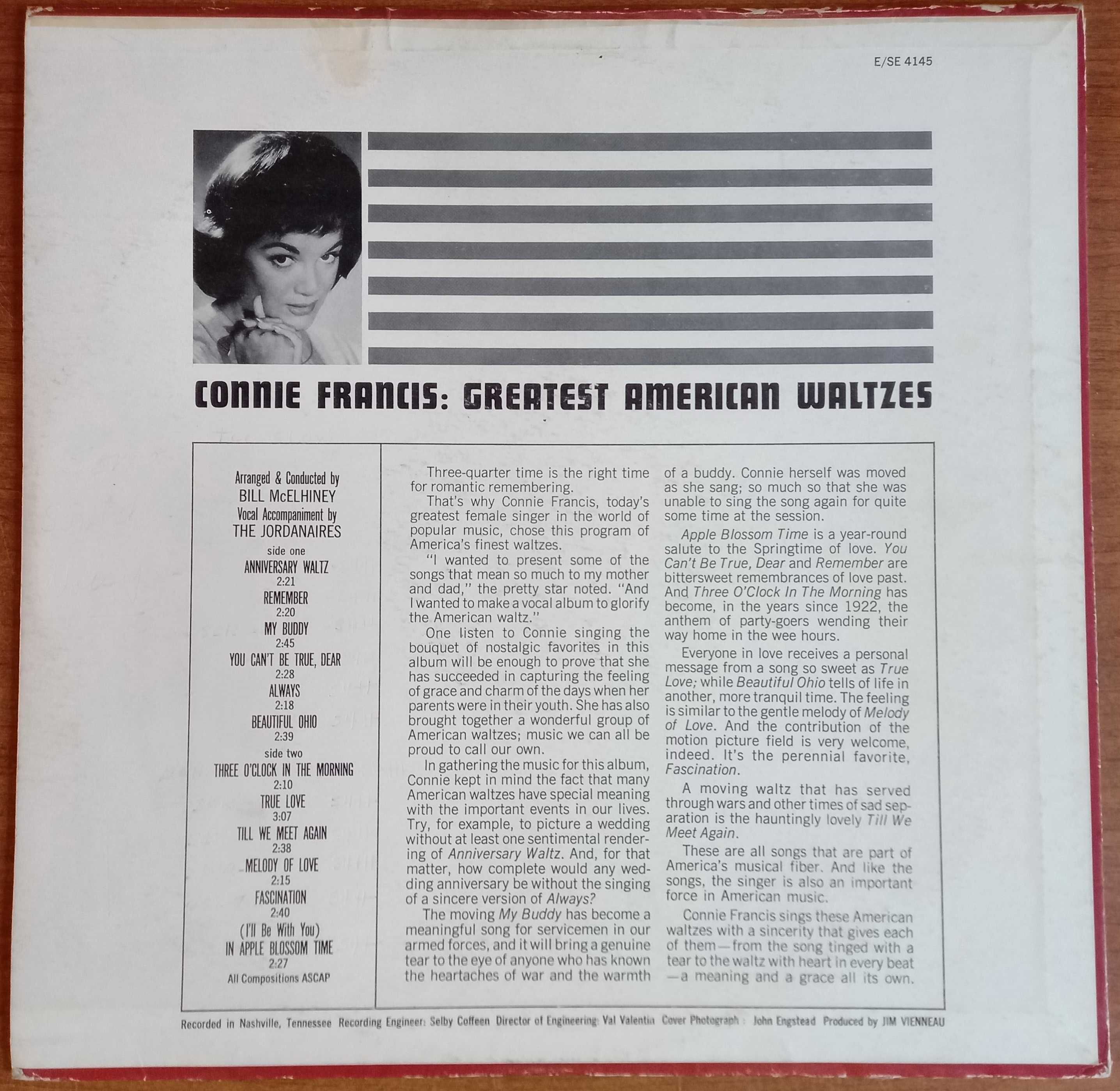 LP Connie Francis "Greatest American Waltzes", 1963 год, USA