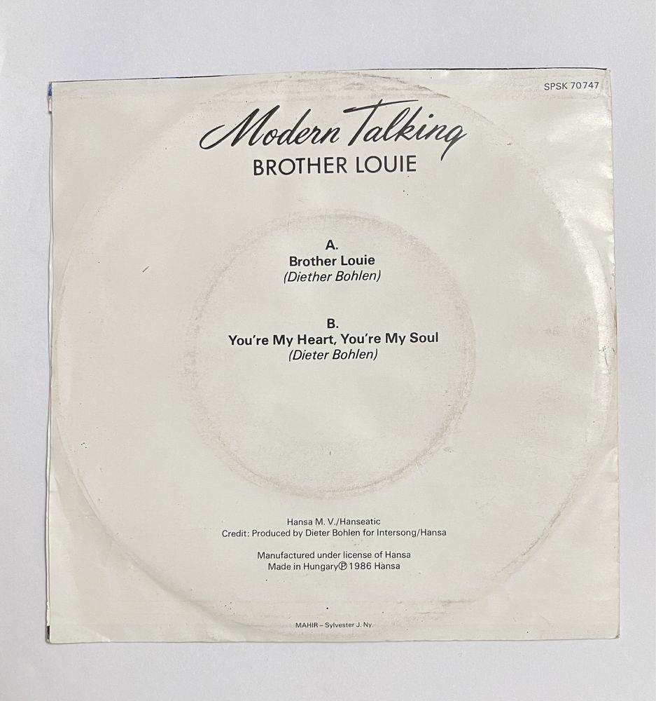 Modern Talking Brother Louie You’re my heart singiel winyl 7”