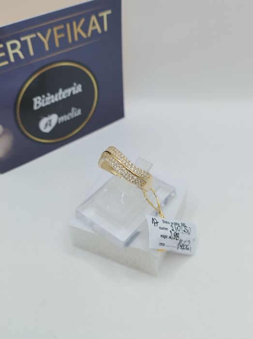 Złoty pierścionek z cyrkoniami złoto próby 585 14K sklep certyfikat