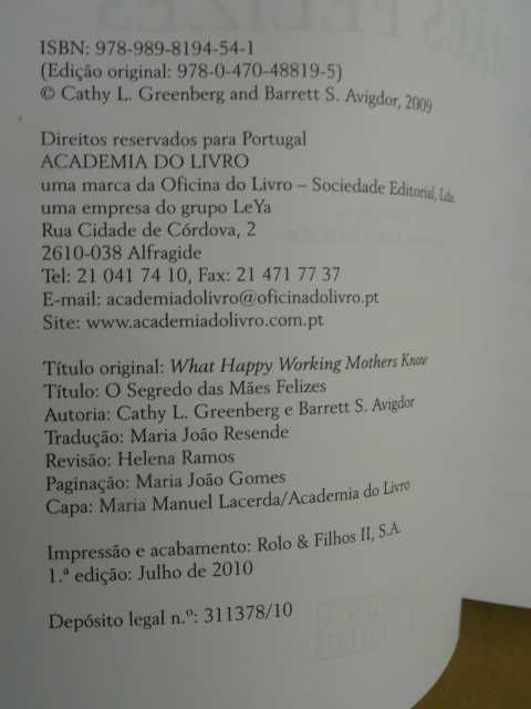 O Segredo das Mães Felizes de Barrett Avigdor e Cathy Greenberg - 1ª E