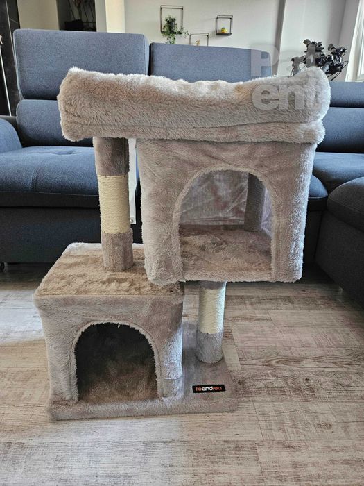 Drapak dla kota kompaktowy 67 cm szary domek słupek legowisko