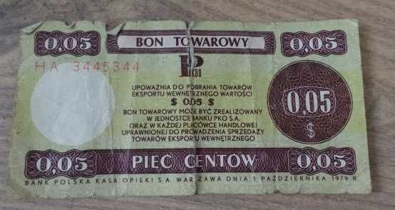 Bon towarowy Pekao 5 centów z 1979r. kolekcjonerski