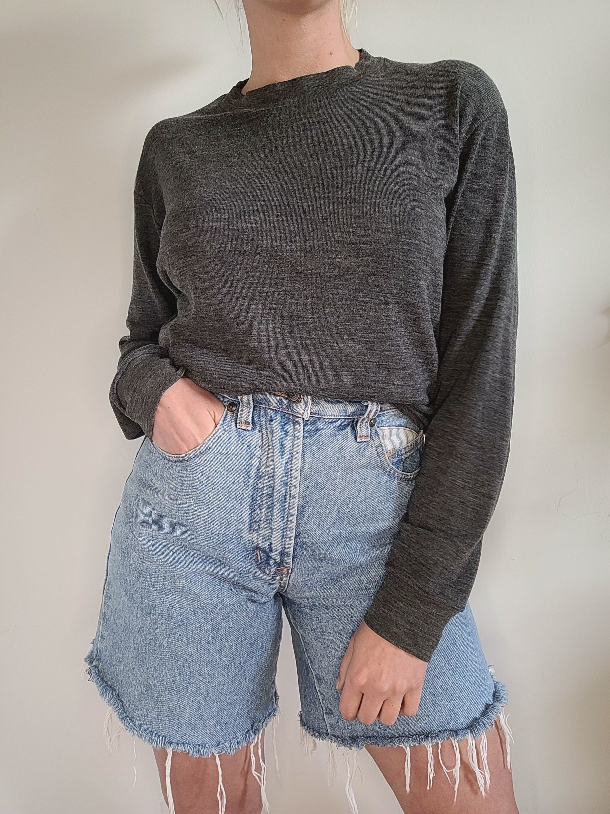 Szary sweter oversize 100% merino wool vintage