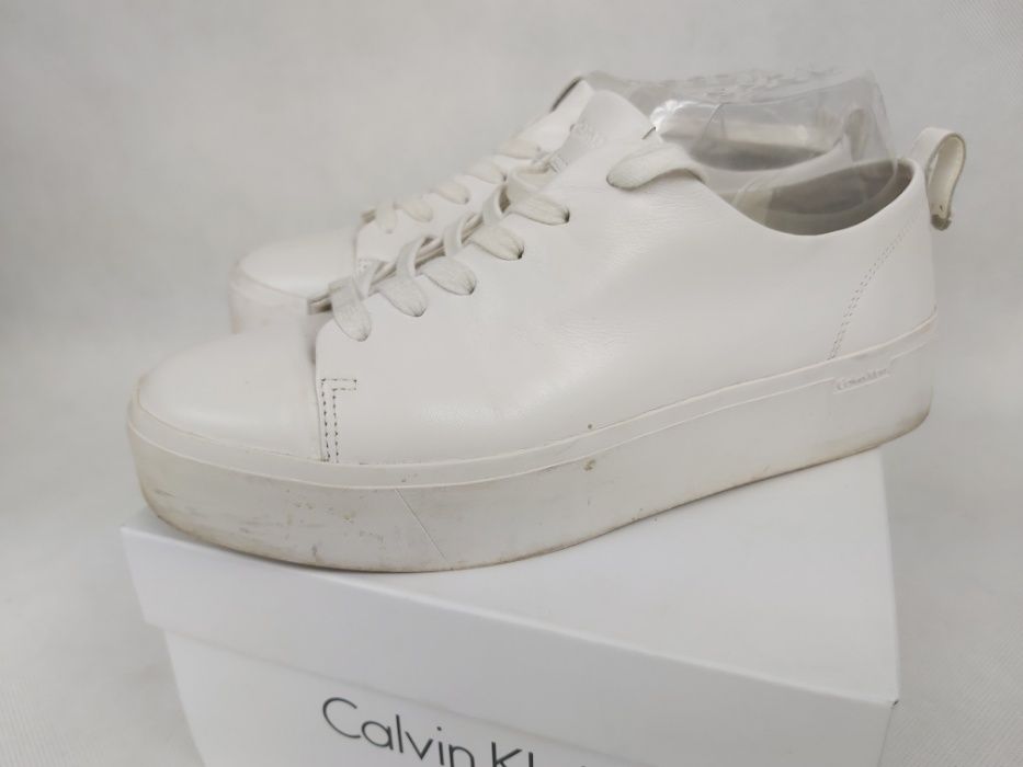 Skórzane sneakersy CALVIN KLEIN białe platforma oryginalne 40 janet