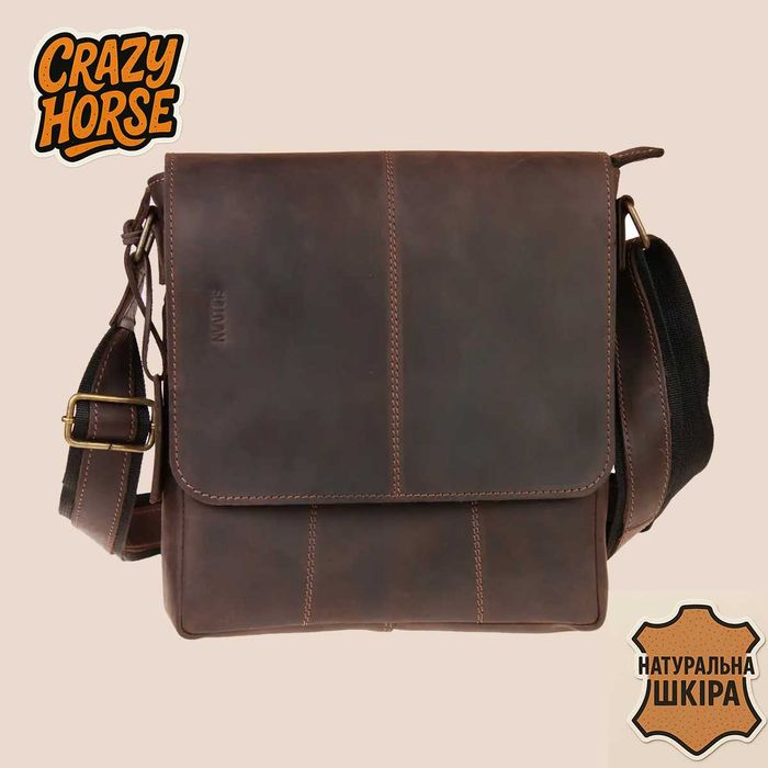 Мужская кожаная сумка через плечо Crazy Horse,коричневая,ручная работа