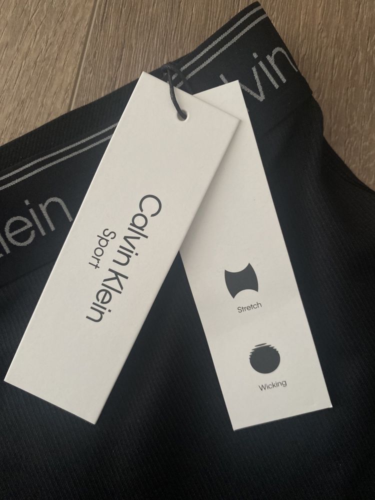 Czarne prążkowane kolarki bikery legginsy Calvin Klein Sport S