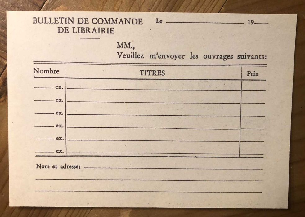 Antigo Formulário de Pedido de Biblioteca E. Nauwelaerts, Éditeur
