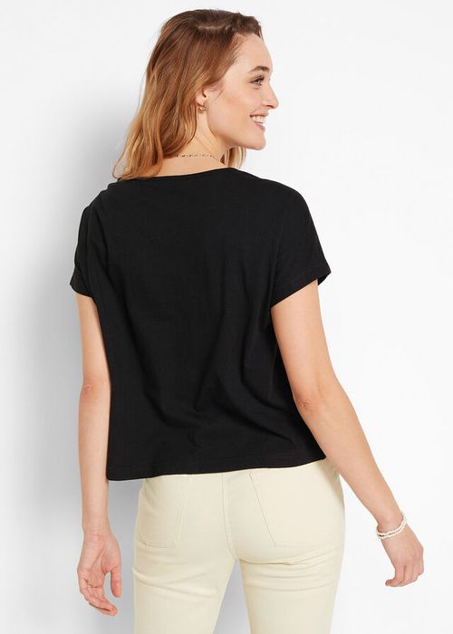 B.P.C t-shirt czarny bawełniany z koronką r.36/38