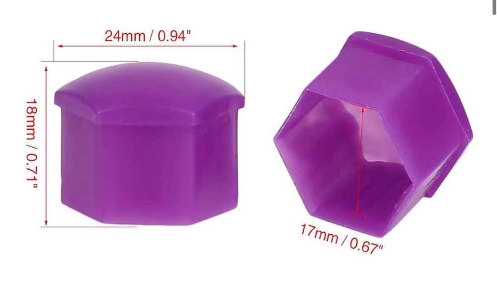 20 Capas de Porca de Roda 17 mm – Roxas/Violetas – Anti-Pó – Novas