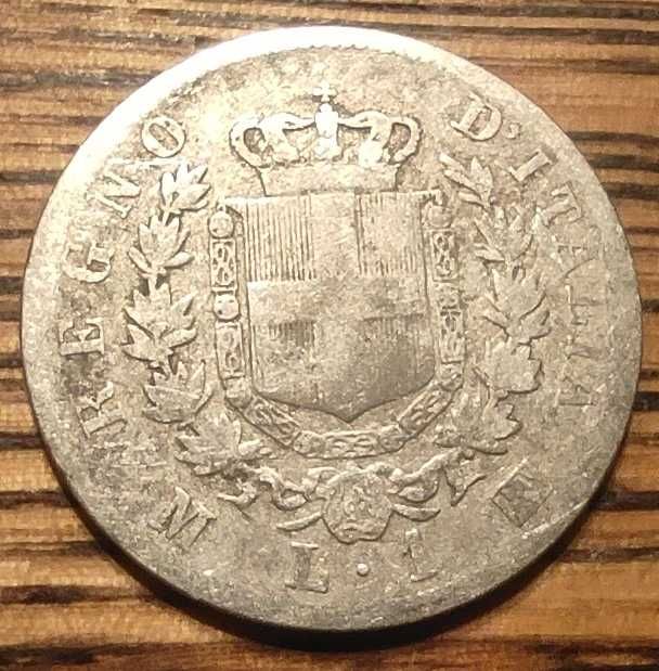 Moneta srebrna Włochy 1 lir 1863 typ M srebro ag