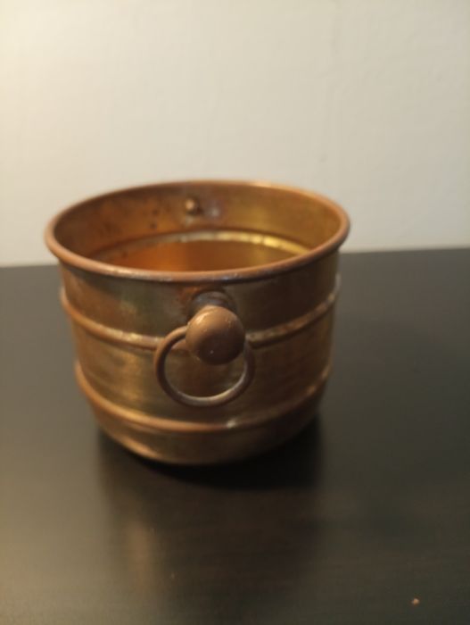 Pequeno vaso italiano de latão ou bronze com alças - Vintage - Rustico