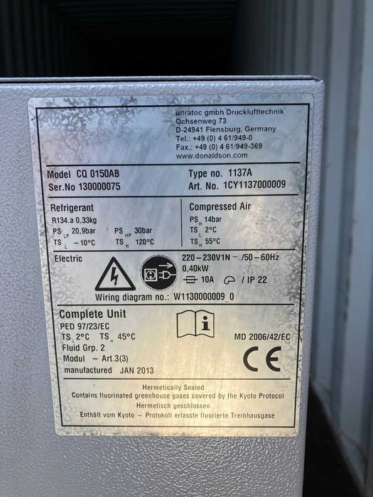 Osuszacz ziębniczy chłodniczy sprężonego powietrza 2,25 m3/min