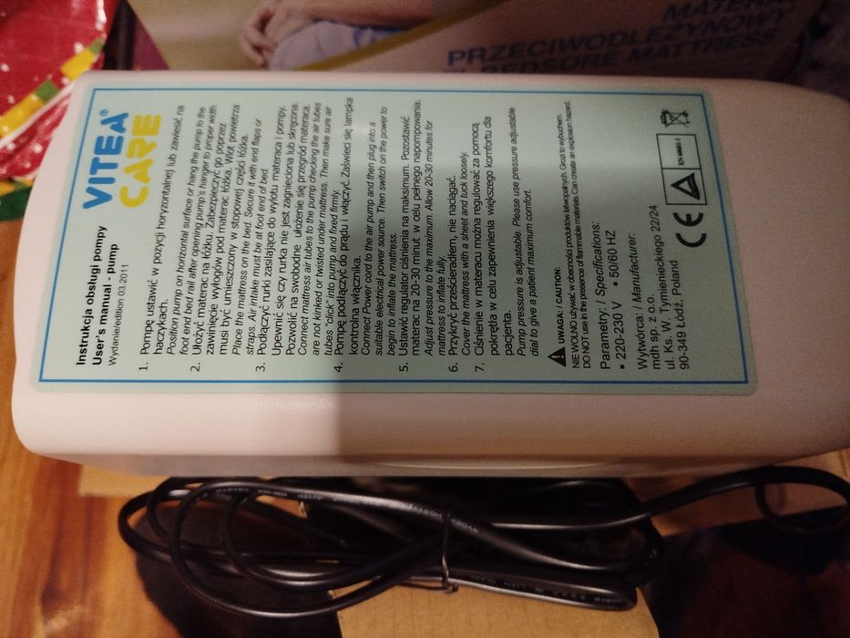 Nowy materac przeciwodleżynowy VITEA CARE z pompką elektryczną