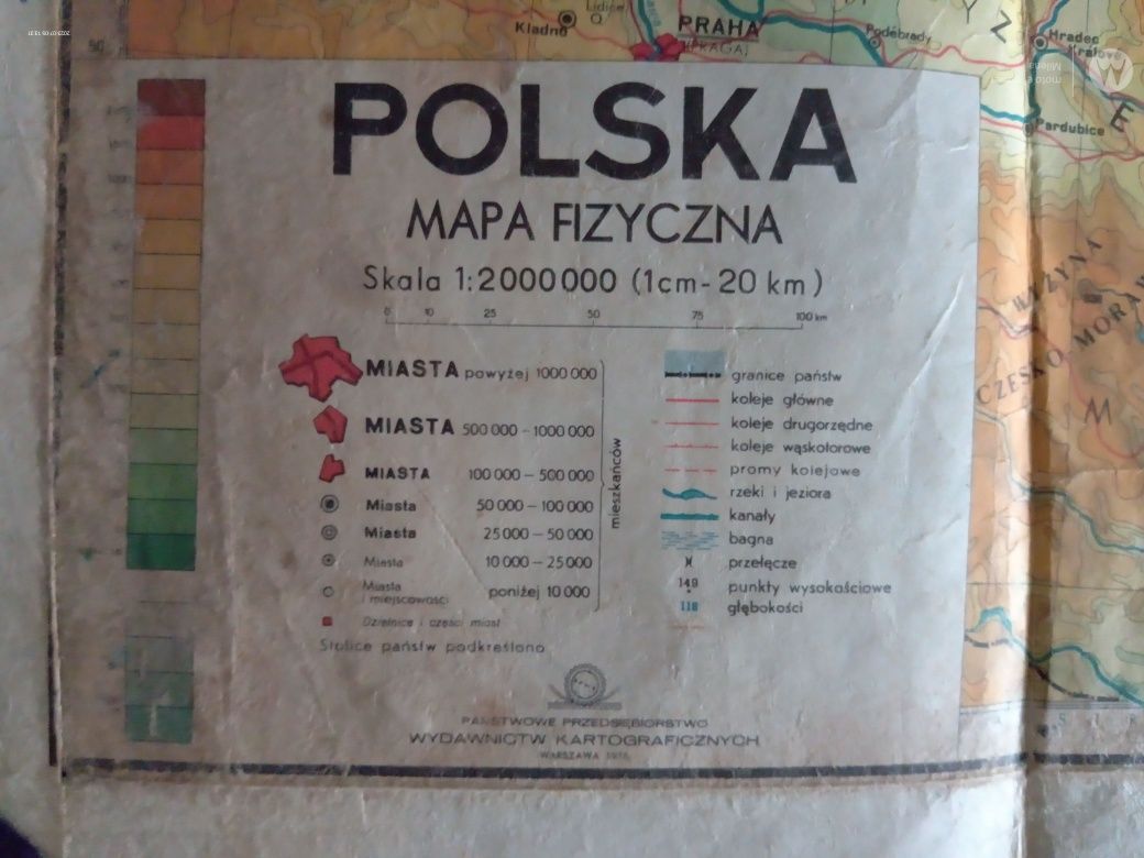 Sprzedam mapę fizyczną Polski 1976 rok