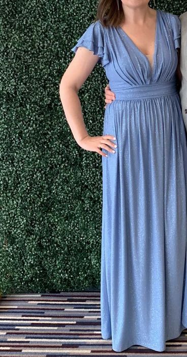 Sukienka balowa, sylwestrowa, jasnoniebieska, brokat, rozm 40-42, L