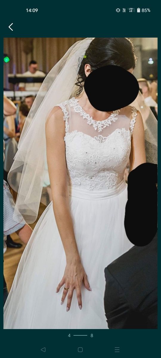 Suknia ślubna biała 36-38 koronka tiul na halce z kołem