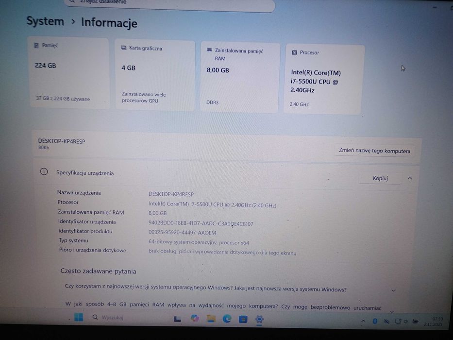 Laptop Lenovo z51-70 Intel Core i7, dysk SSD, Windows 11 PL