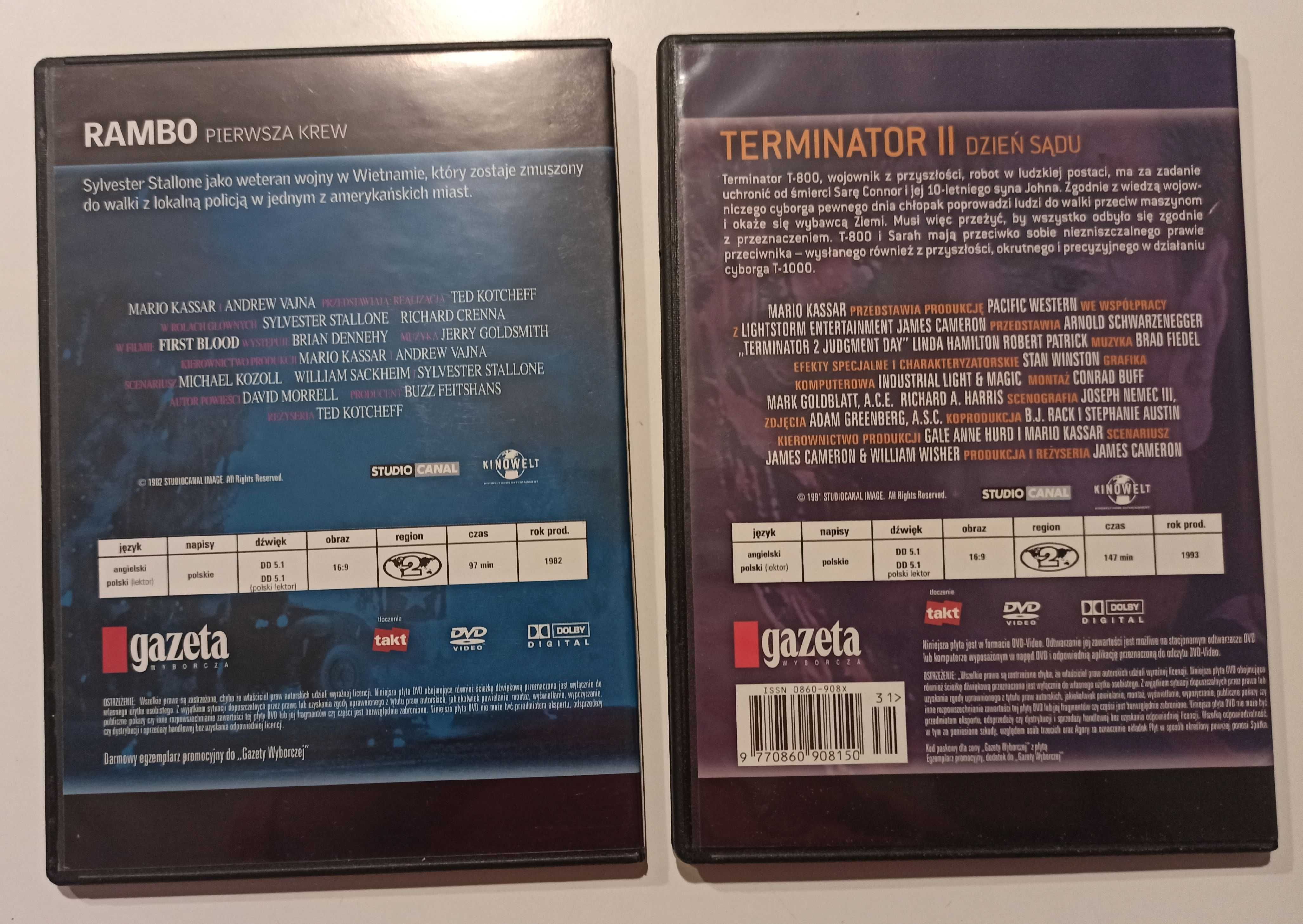 Rambo - Pierwsza Krew + Terminator - Dzień sądu 2x filmy DVD