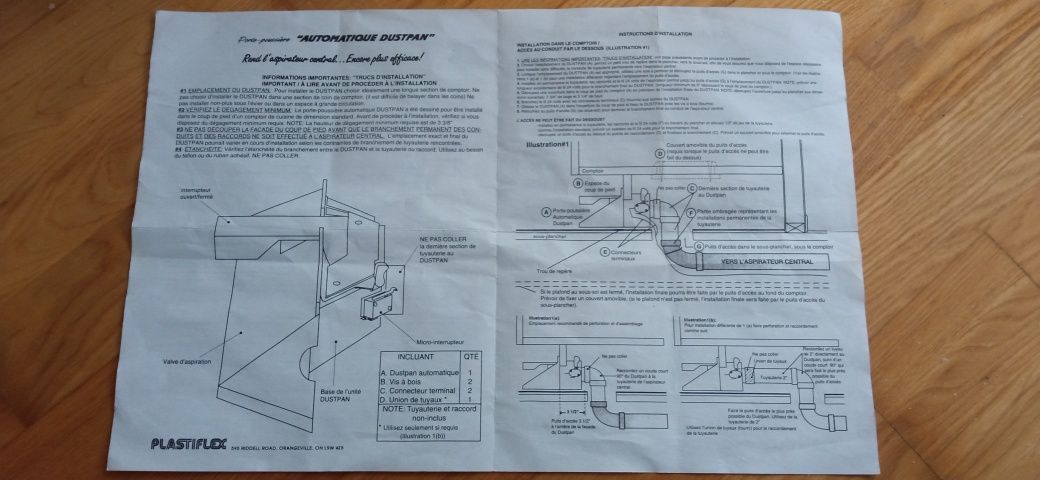 Szufelka odkurzacza centralnego z akcesoriami NOWA  Plastiflex