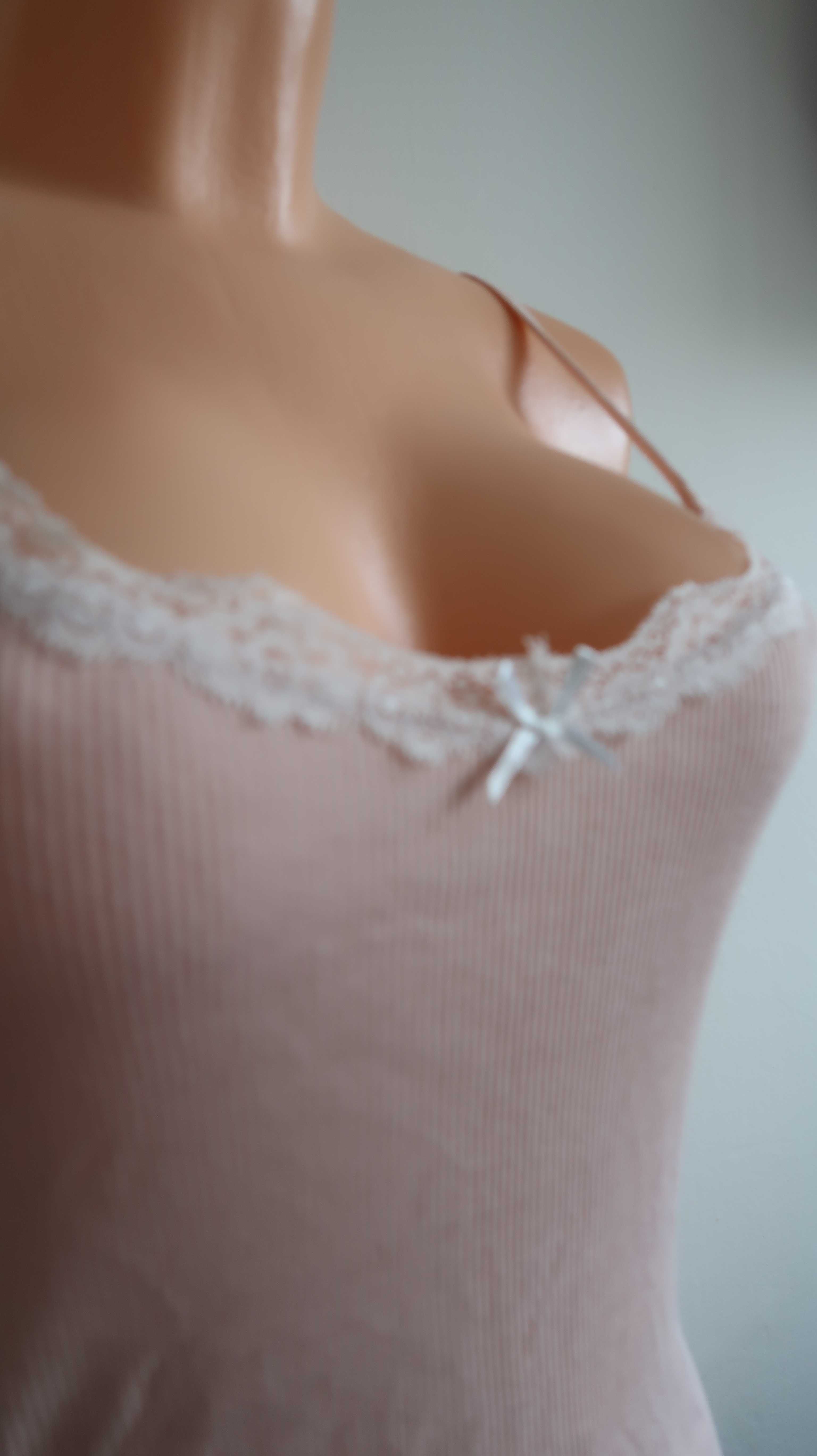 Esmara koszulka podkoszulka bluzka top różowa bawełna z koronką - S