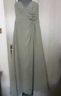 Piękna długa pistacjowa sukienka z odkrytymi ramionami rozmiar S