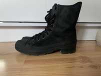 Stylowe unikat trampki skóra wysokie Converse na platformie czarne 36