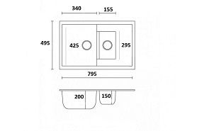 Подвійна кухонна гранітна мийка нв 1,5 чаши 795