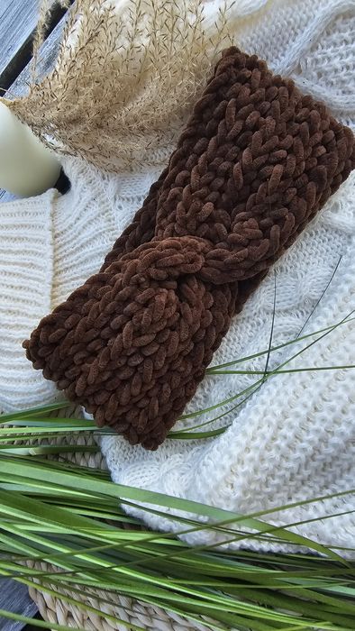 Opaska na szydełku brąz