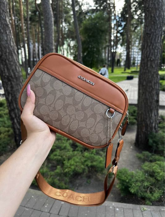 Сумка Coach чорна/ месенджер коач монограм/ сумка через плече коач