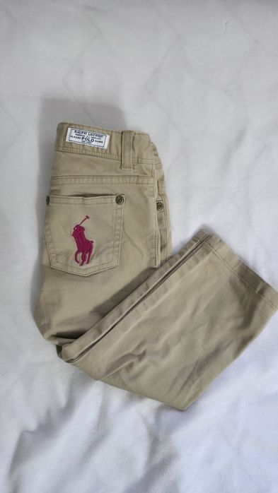 Dziecięce Beżowe spodnie Ralph Lauren dla dziewczynki eleganckie mater