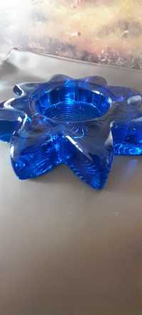 Świecznik- ciężkie, kobaltowe szkło