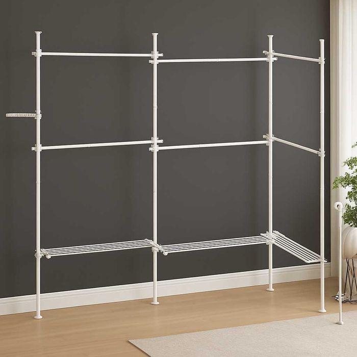 Teleskopowa szafa na ubrania regulacja wysokości szerokości 3 półki